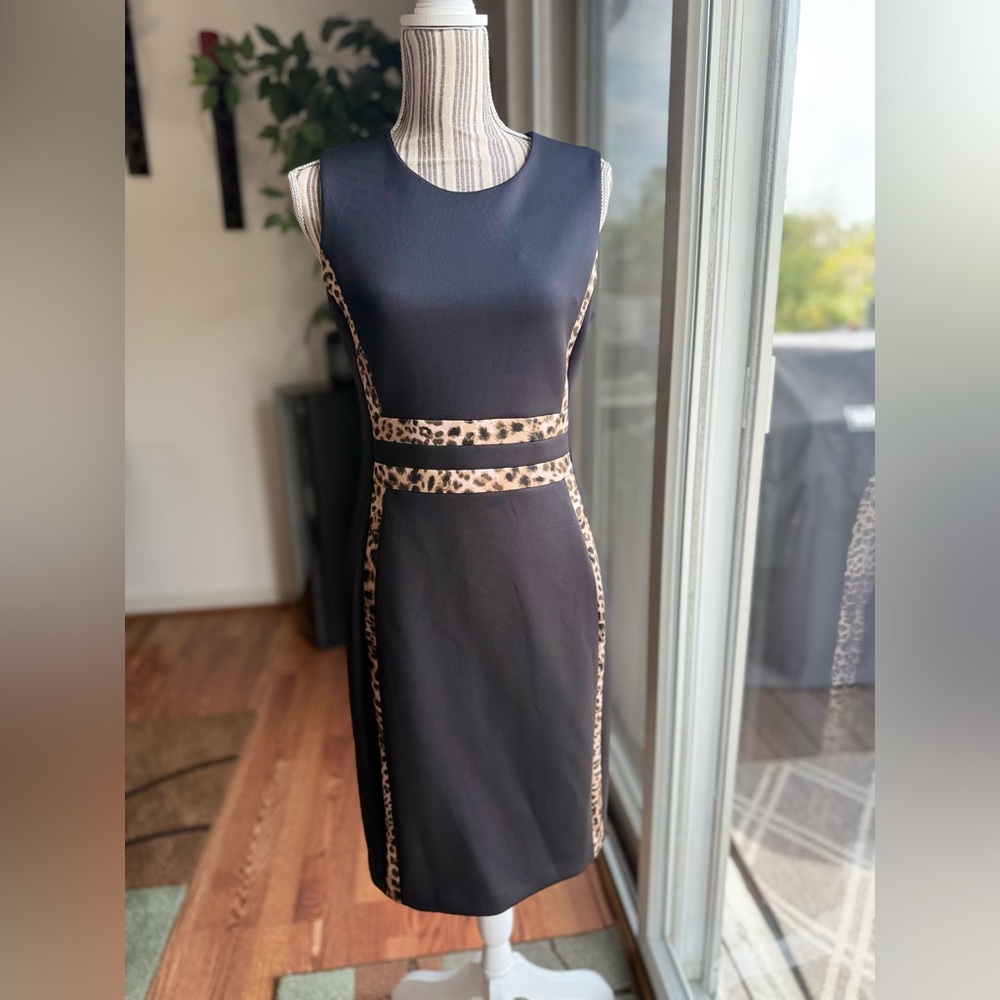 Calvin Klein Black Dress with Leopard Accents